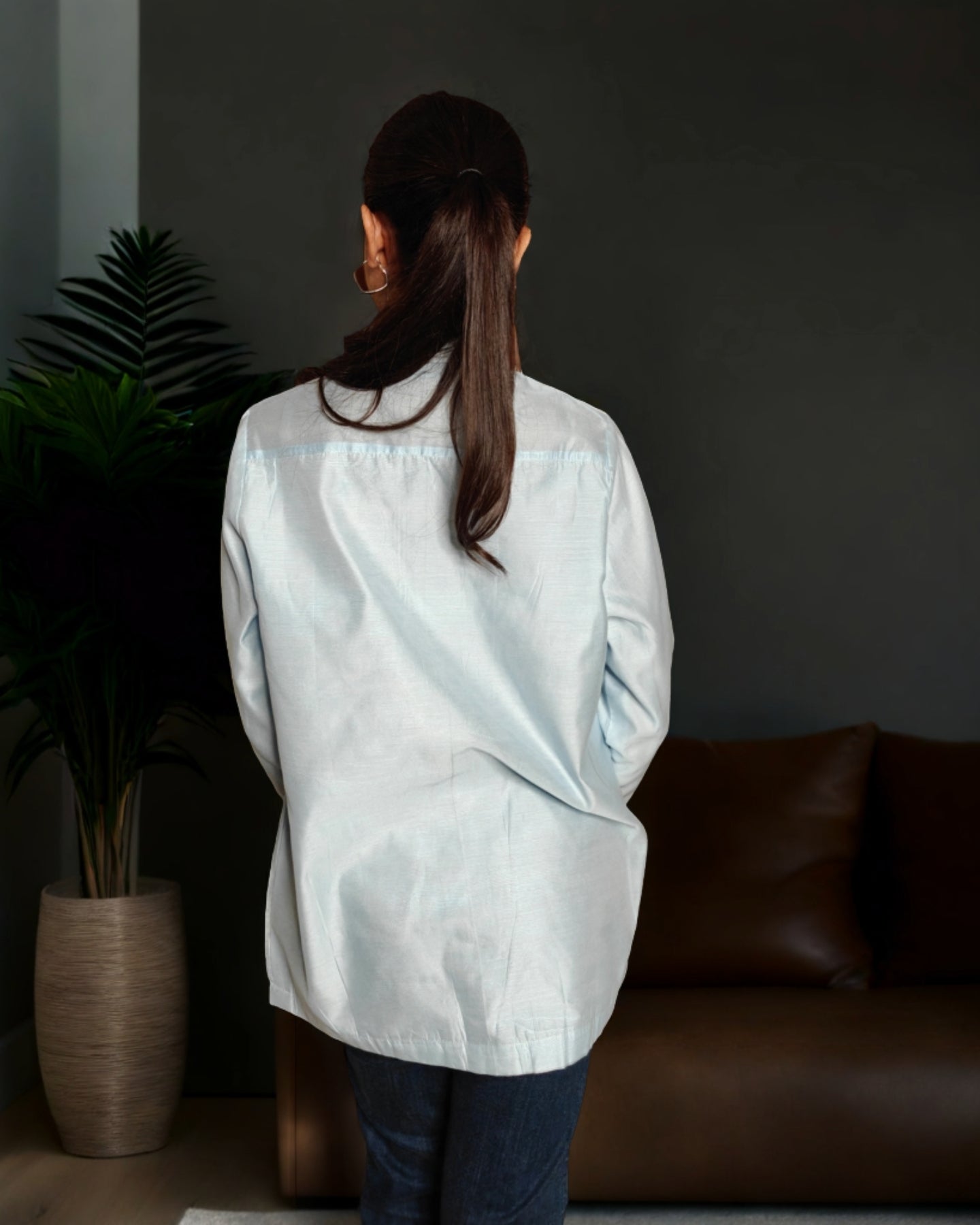 Pure Cotton Silk Hand Work Phulkari Shirt - Blue Muse