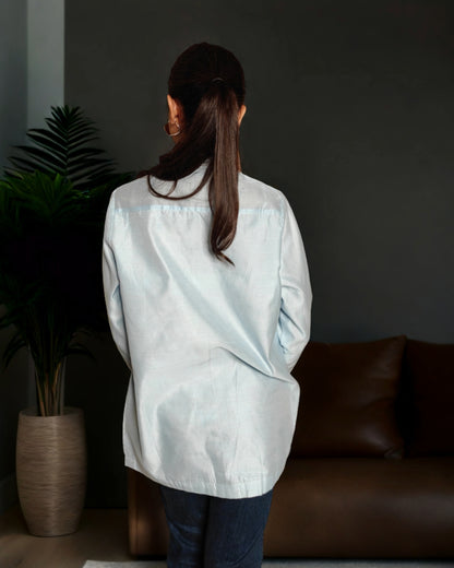 Pure Cotton Silk Hand Work Phulkari Shirt - Blue Muse