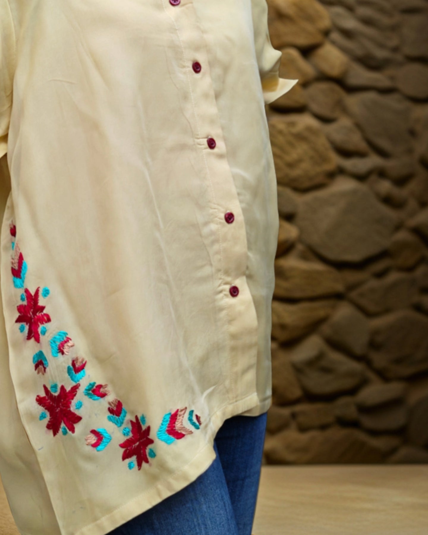 Pure Organza Hand Work Phulkari Shirt - Warm Honey