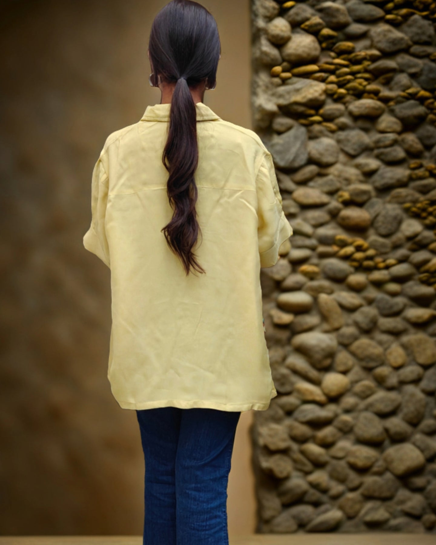 Pure Organza Hand Work Phulkari Shirt - Warm Honey