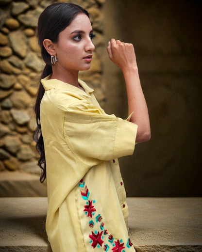 Pure Organza Hand Work Phulkari Shirt - Warm Honey