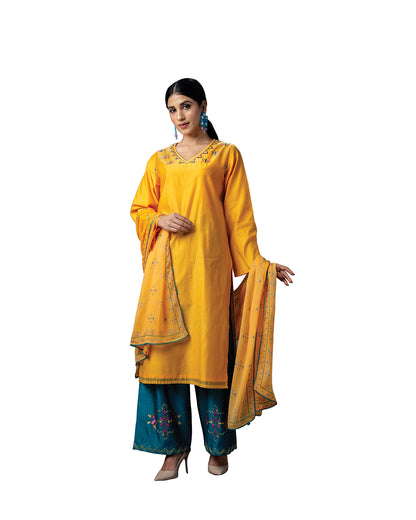 Pure Chanderi Hand Embroidered Phulkari Kurti - Daffodil Yellow + Artisanal + Punjab + Tradition + Women + MakeInIndia + Handicraft + Panjab + Rang + Colours + Girl Clothing + Fulkari + Threads + Colours + Colors + Embroidery + Handwork + Artisan + Stylish + Comfort wear + Royal + Elegant + Kurti + Pant + Dupatta + designer + best seller + luxury + niche + sophisticated + women + artisan + rare + exclusive