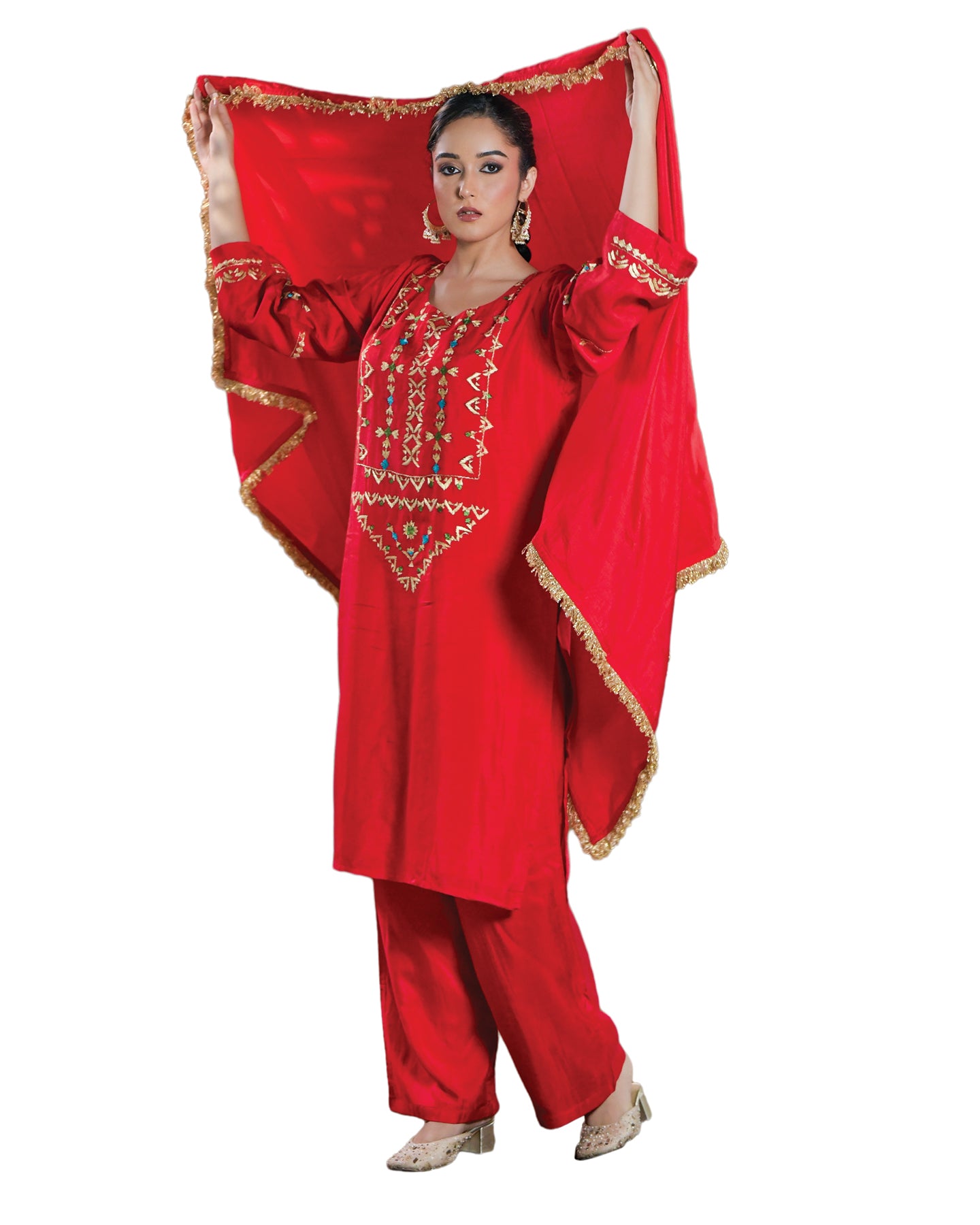 Pure Silk Hand Embroidered Phulkari top bottom suit set tunic kurti pant combination set- heritage red Colours + Artisanal + Punjab + Tradition + Women + MakeInIndia + Handicraft + trend + festival wear + comfort wear + smart wear + trendy wear + indian ethnic + cultural wear + rakhi + diwali + ganesh cahturthi + friends wear + date wear + casual wear + indian wear + western wear + trendy attire + fashion + stylish + dinner + luxury + premium + royal + signature + clasic + prettiest + top + dupatta + shagan