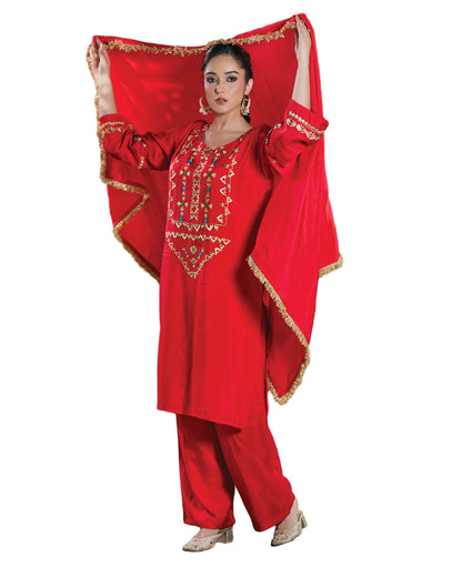 Pure Silk Hand Embroidered Phulkari top bottom suit set tunic kurti pant combination set- heritage red Colours + Artisanal + Punjab + Tradition + Women + MakeInIndia + Handicraft + trend + festival wear + comfort wear + smart wear + trendy wear + indian ethnic + cultural wear + rakhi + diwali + ganesh cahturthi + friends wear + date wear + casual wear + indian wear + western wear + trendy attire + fashion + stylish + dinner + luxury + premium + royal + signature + clasic + prettiest + top + dupatta + shagan