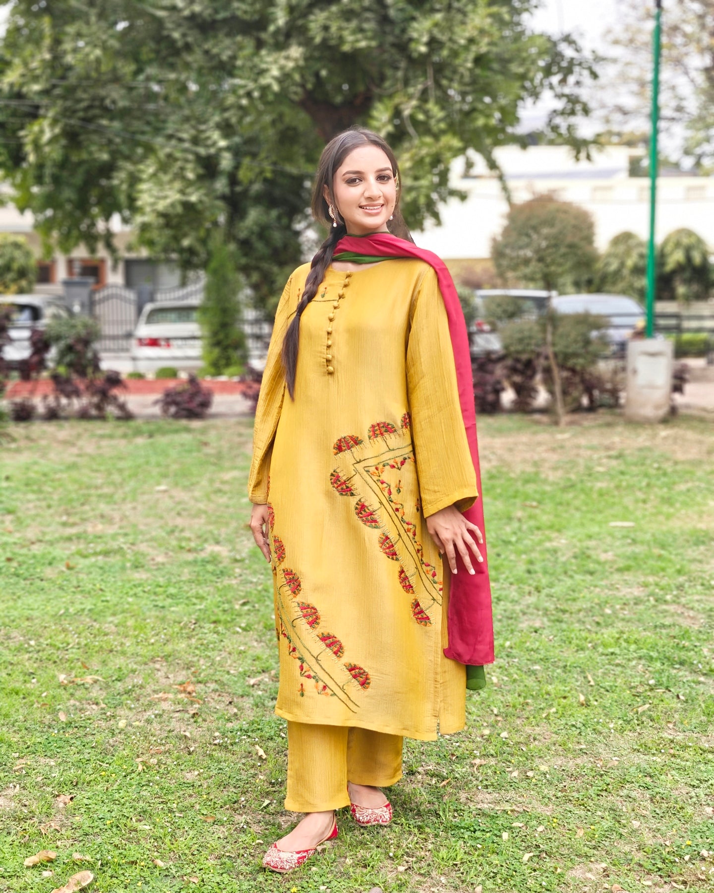 Pure Silk Triple Shaded Dupatta - Multi Colour
