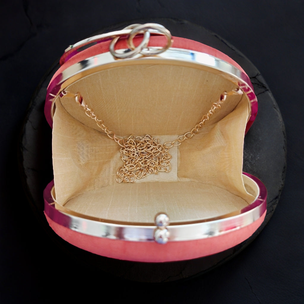 Hand Work Phulkari Clutch - Rust brown - Round