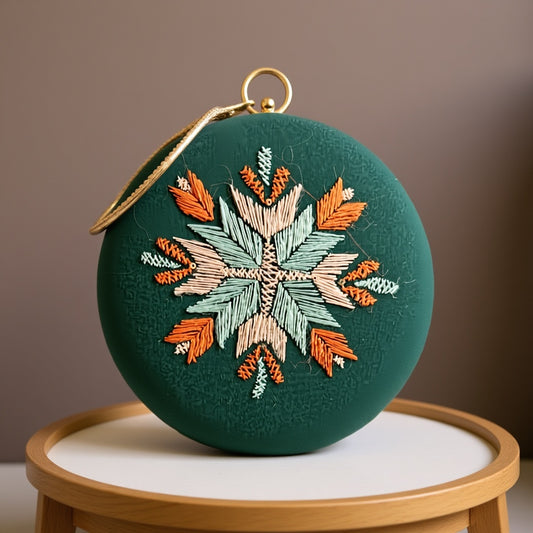 Hand Work Phulkari Clutch - Emerald Green - Round