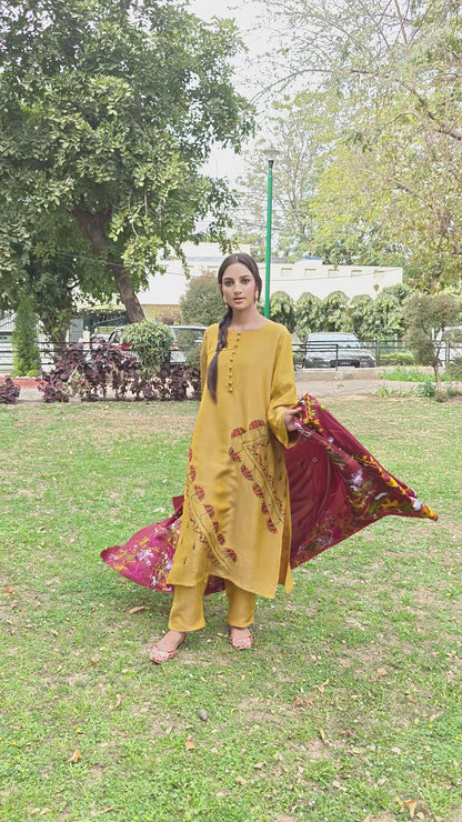 Pure Silk Hand Embroidered Phulkari Dupatta - Royal Maroon