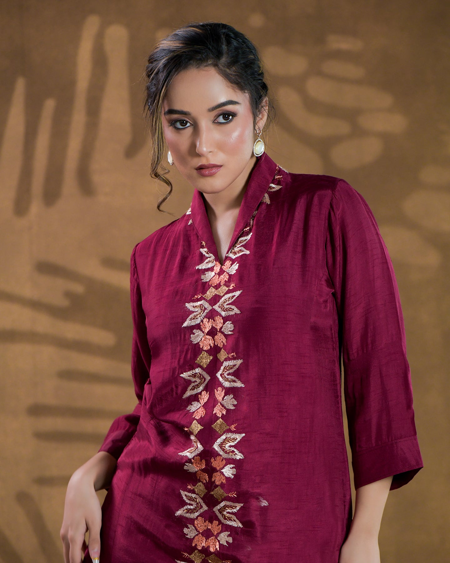 ure Dola Silk Hand Embroidered Phulkari top bottom coord set tunic kurti combination set- red maroon burgandy Colours + Artisanal + Punjab + Tradition + Women + MakeInIndia + Handicraft + trend + festival wear + comfort wear + smart wear + trendy wear + indian ethnic + cultural wear + rakhi + diwali + ganesh cahturthi + friends wear + date wear + casual wear + indian wear + western wear + trendy attire + fashion + stylish + dinner + luxury + premium + royal + signature + clasic + elegant + best + modern