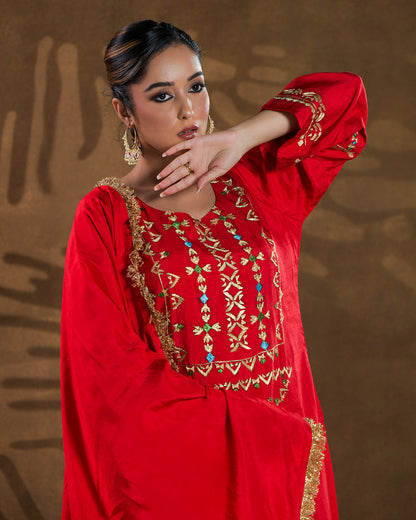 Pure Silk Hand Embroidered Phulkari top bottom suit set tunic kurti pant combination set- heritage red Colours + Artisanal + Punjab + Tradition + Women + MakeInIndia + Handicraft + trend + festival wear + comfort wear + smart wear + trendy wear + indian ethnic + cultural wear + rakhi + diwali + ganesh cahturthi + friends wear + date wear + casual wear + indian wear + western wear + trendy attire + fashion + stylish + dinner + luxury + premium + royal + signature + clasic + prettiest + top + dupatta + shagan