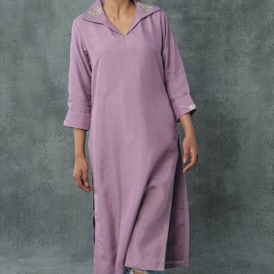 Pure Silk Hand Embroidered Phulkari Kurti - Lavender + Artisanal + Punjab + Tradition + Women + MakeInIndia + Handicraft + Panjab + Rang + Colours + Girl Clothing + Fulkari + Threads + Colours + Colors + Embroidery + Handwork + Artisan
