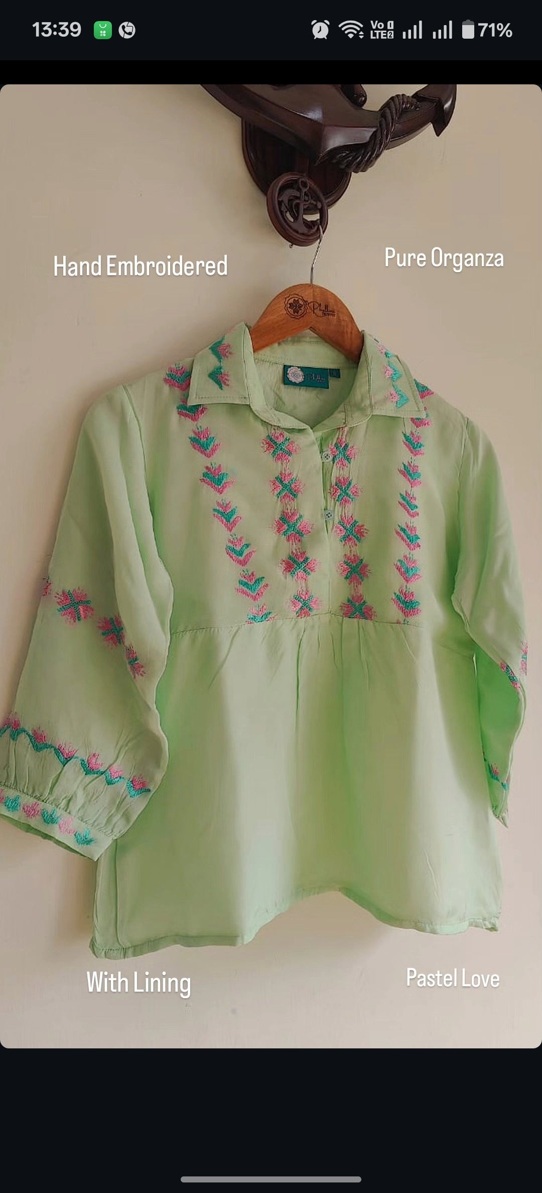 Hand embroidered_PhulkariForever_Aquq _pastelgreen_shirt