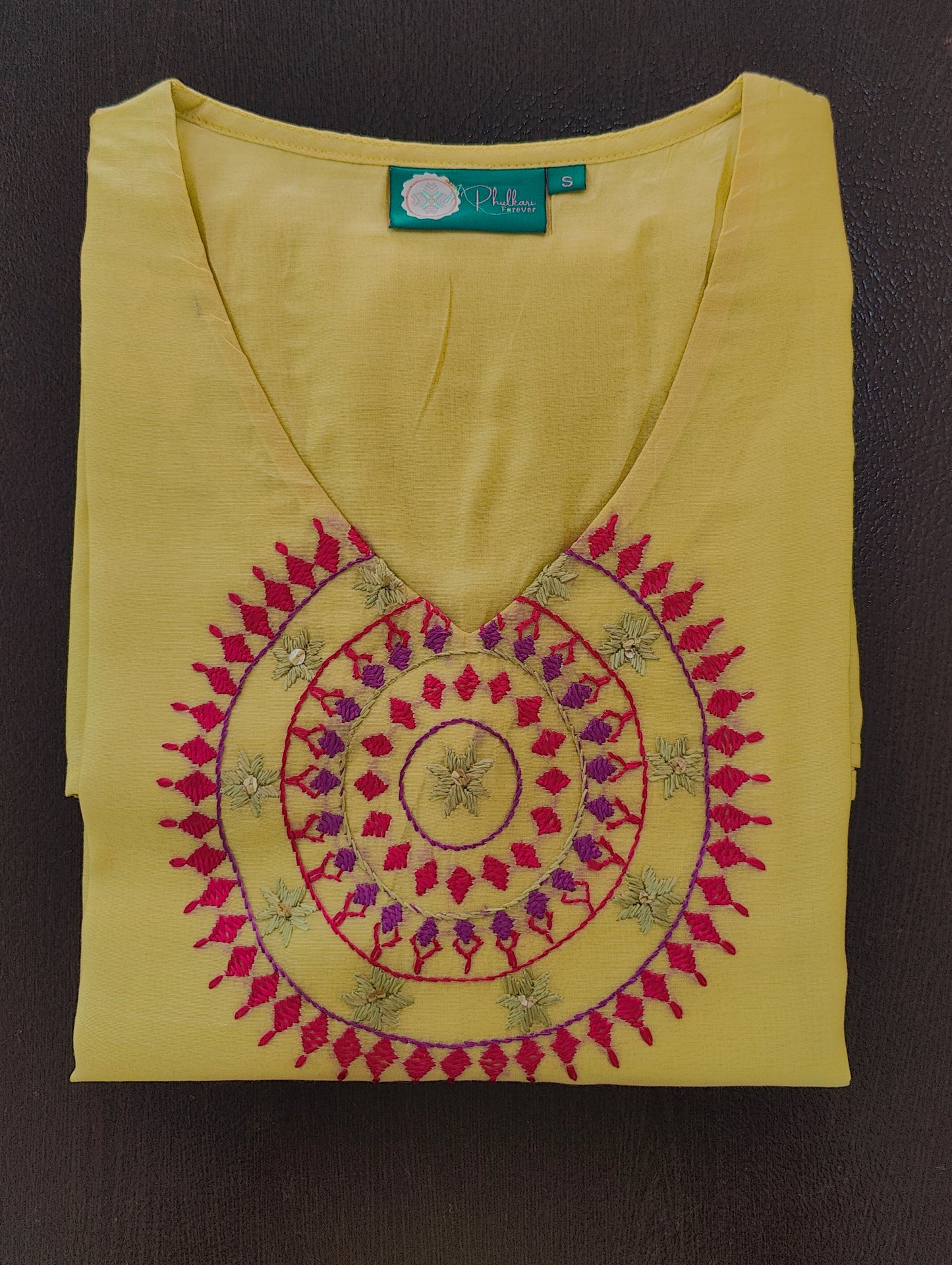 Pure Cotton  Silk Hand Work Phulkari Tunic - Luxurious Green