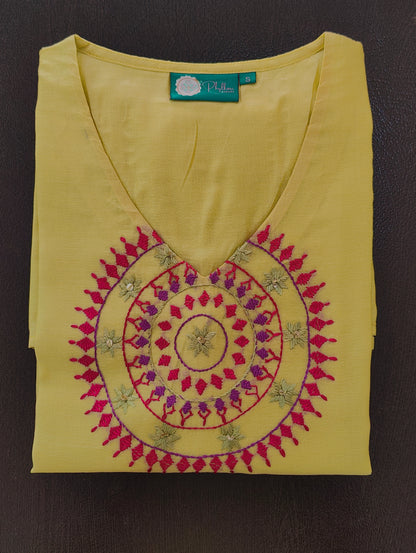 Pure Cotton  Silk Hand Work Phulkari Tunic - Luxurious Green